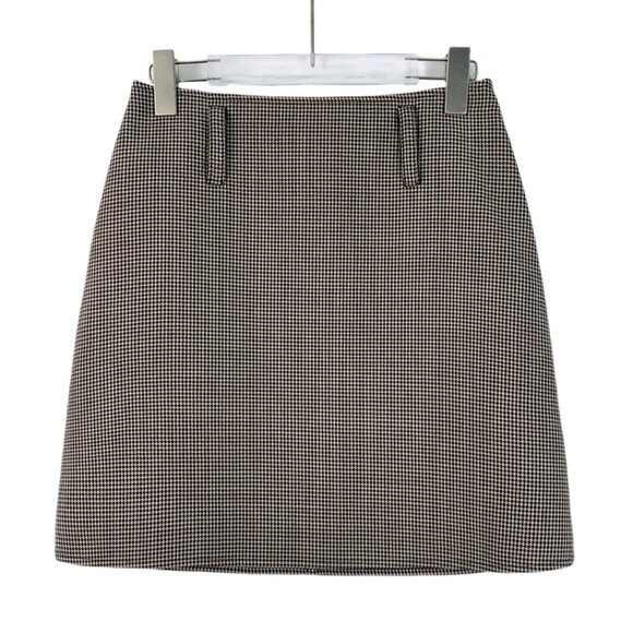 DW0013 Celine black and white houndstooth wool casual A-line skirt 38 S size